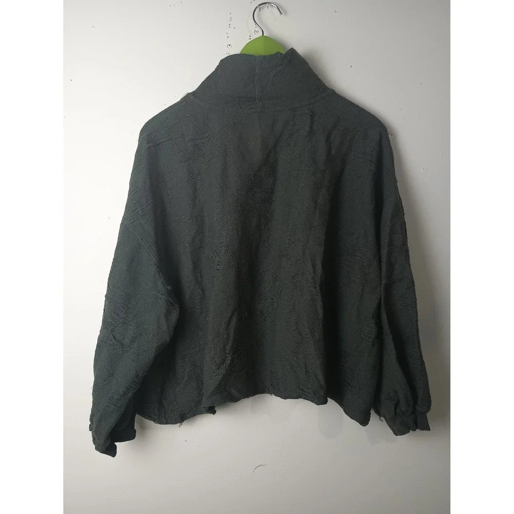 Free People Found My Friend Mock Neck Distressed Sweatshirt Charcoal Grey Small